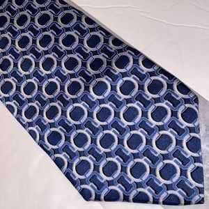 Vintage Gianfranco Ruffini Italian Silk Tie Blue & White Chains
